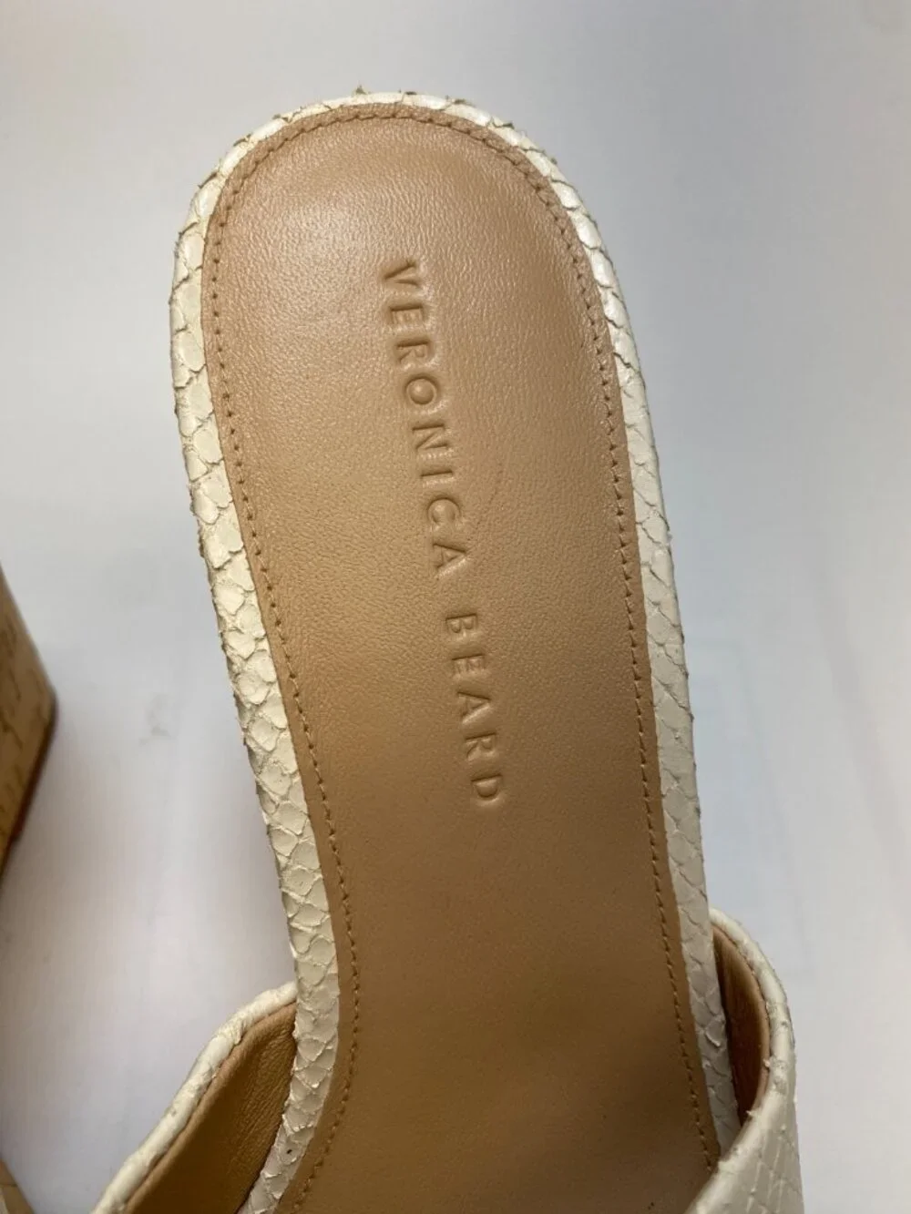 Veronica Beard Women Dali Python Embossed Leather White Wedge Sandal Sz 10